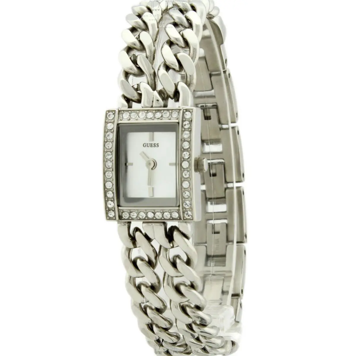 Guess Multi Strand Chain Link Silver Tone+pave Crystal Bezel SM Watch U85119L1
