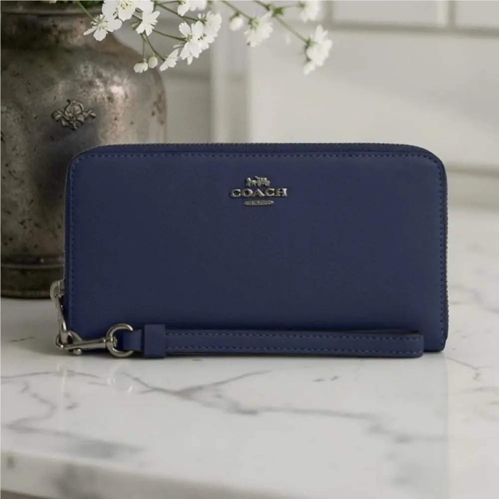 Coach Long Zip Around Leather Wallet in True Navy CR623