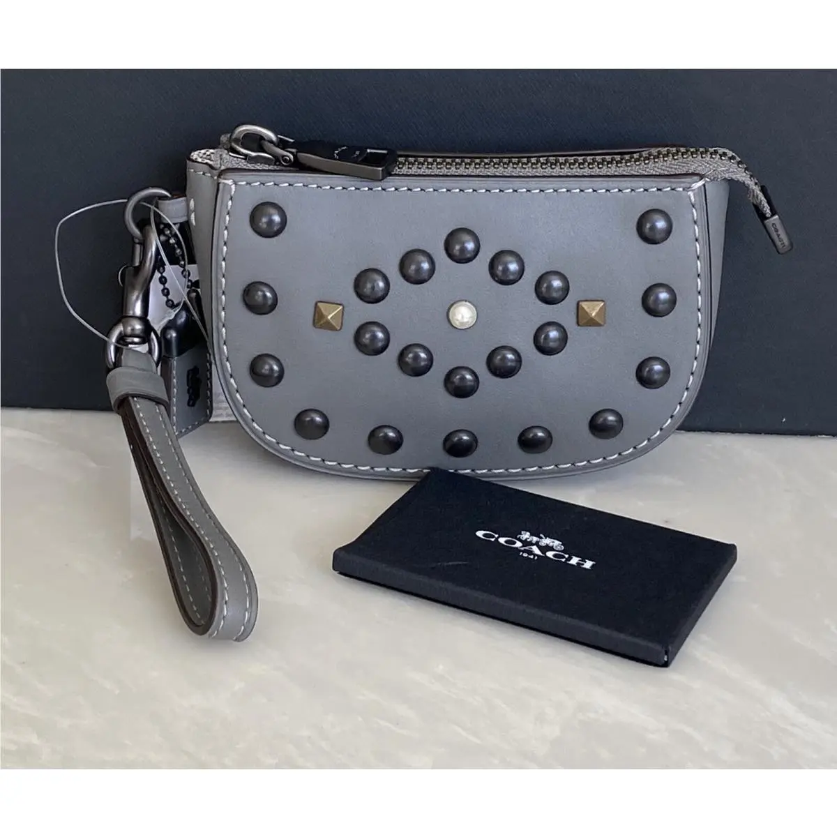 Coach Western Rivets Heather Grey Glovetanned Leather Pouch 57184