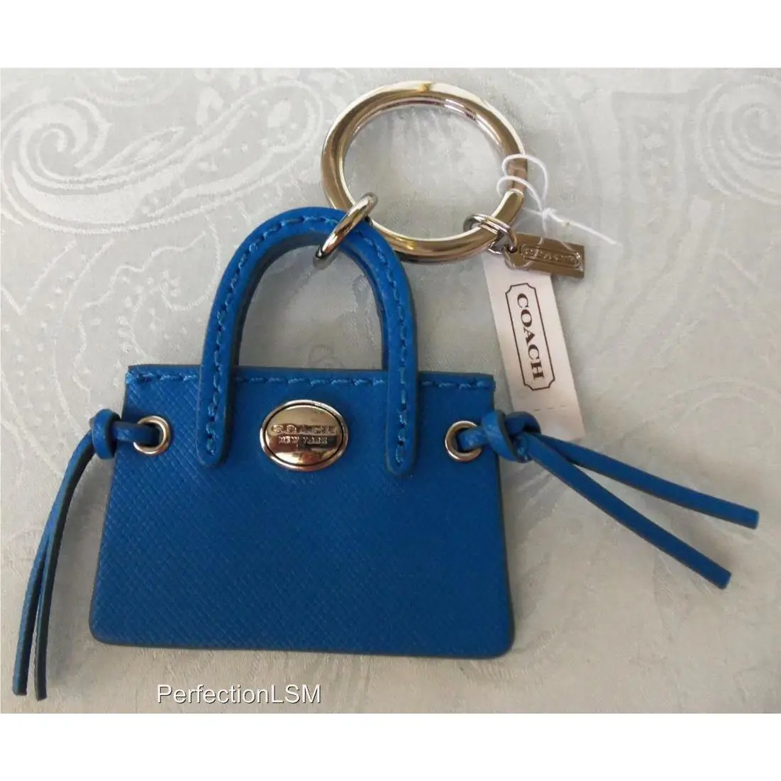 Coach 62508 Blue Leather Saffiano Carry All Tote Bag Key Ring/ Fob/charm
