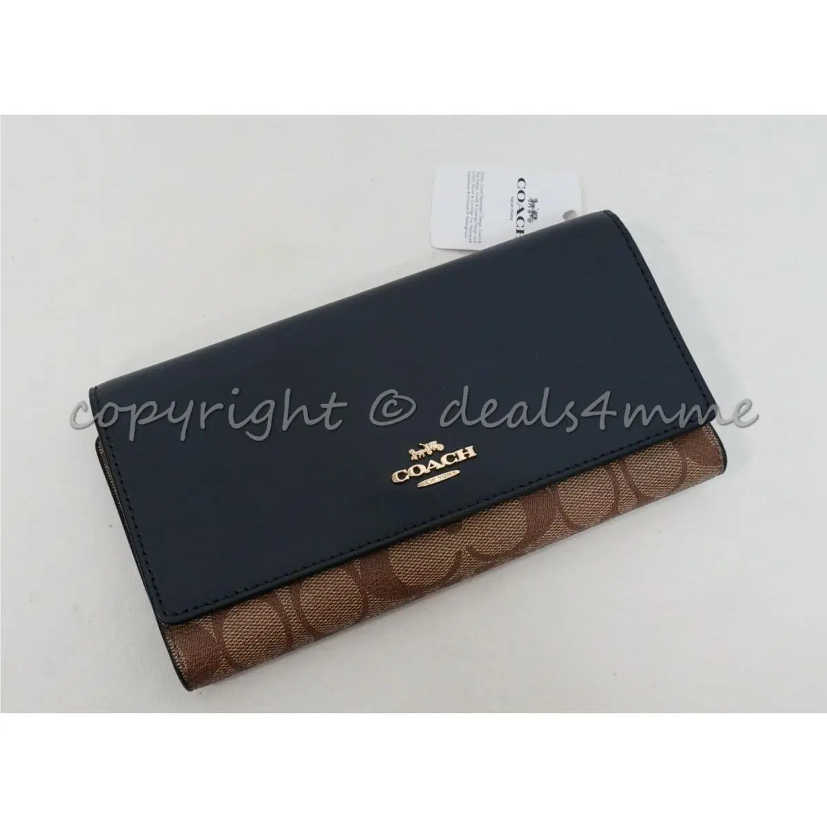 Coach 88024 Trifold Wallet In Signature Canvas in Khaki Midnight
