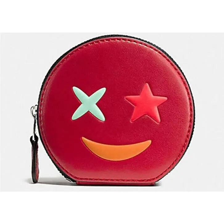 Nwt- Coach F11730 Coin Case in Refined Calf Leather with Star True Red Multi