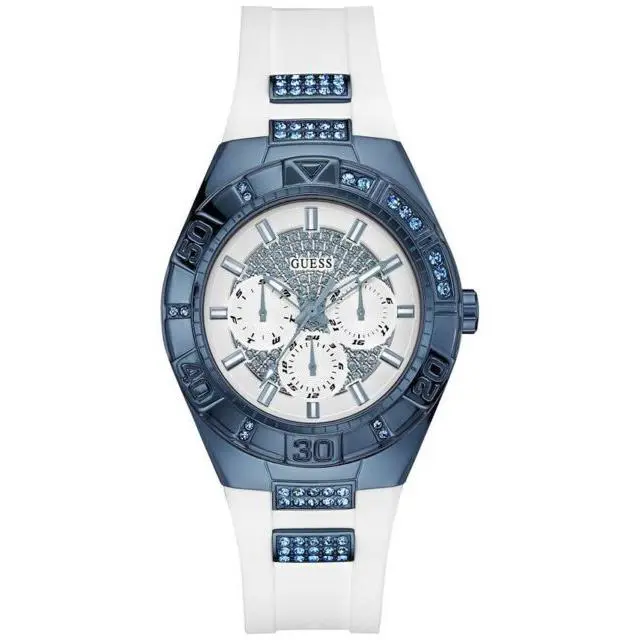 Guess U0653L2 Women`s Sky Blue Sporty White Silicone Band Multifunction Watch