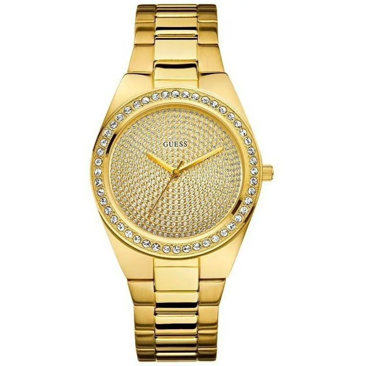 Guess Shiny Gold Tone Crystals Bezel Classic Bracelet Watch U11055L1