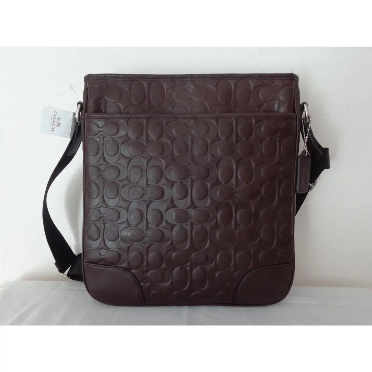 Coach F71212 Heritage Web Leather Embossed C Zip Top Bag Brown
