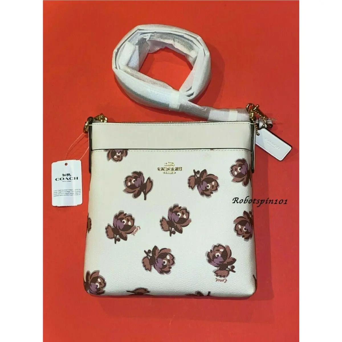 Coach 79686 Kitt Floral Print Messenger Crossbody Bag Purse Chalk Multi
