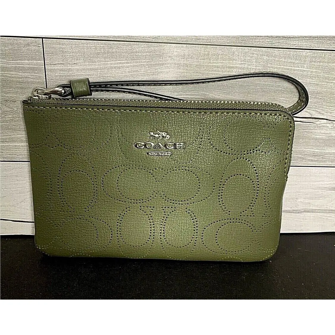 Coach Corner Zip Wristlet In Perforated Signature Leather Surplus 2961