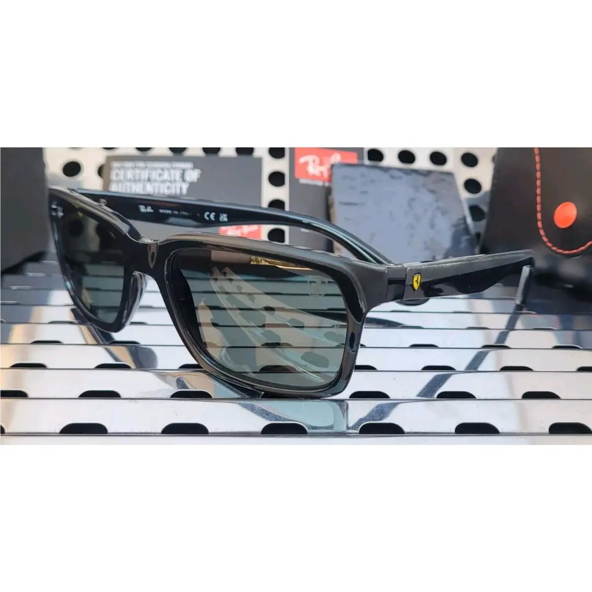 Ray Ban RB4393M Ferrari Sunglasses Black+ Rubber w/ Dark Green Lenses