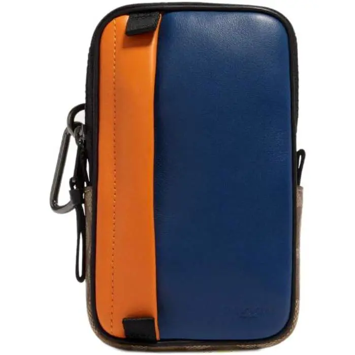 Womens Navy Brown Signature North South Zip Around Phone Wallet. 8694-3 by Coach