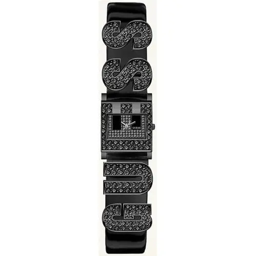 Guess Black Tone Swarovski G Logo Patent Leather Cuff Band WATCH-U15088L1 - Dial: Black, Band: Black