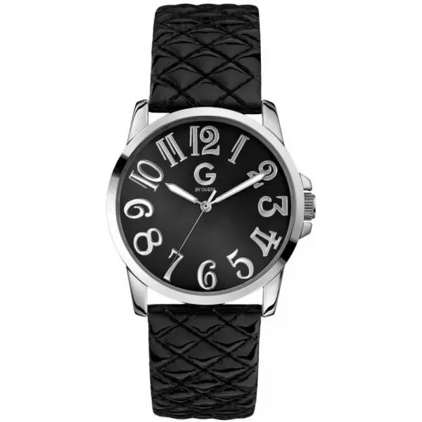 G BY Guess Black Quilted Patent Leather+silver Tone Whimsical Watch G59024L2
