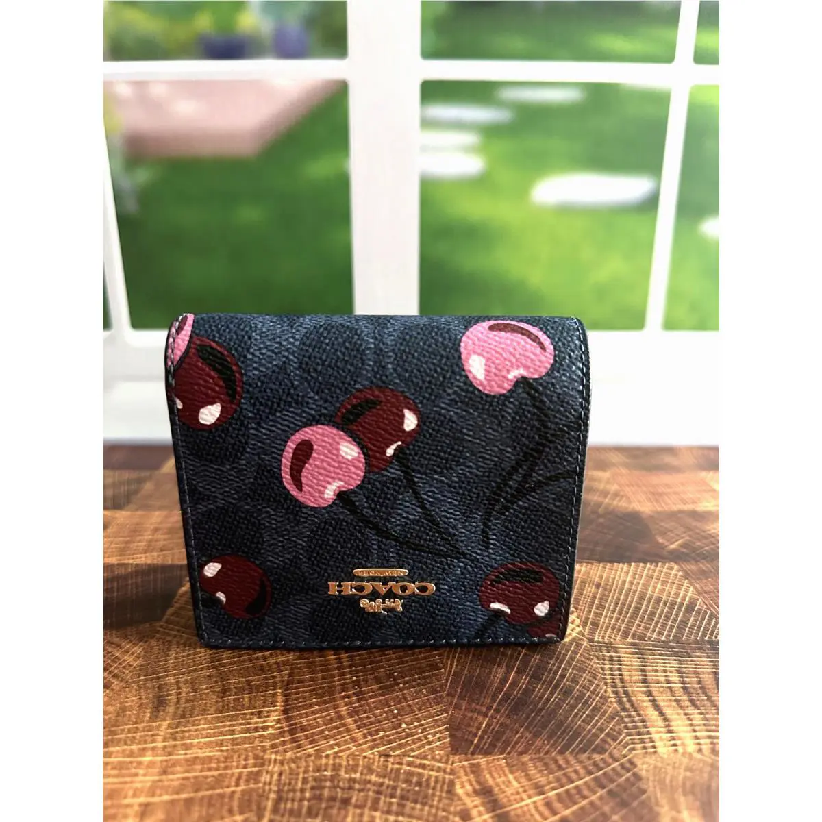 Coach Snap Wallet In Signature Canvas with Cherry Print CZ347