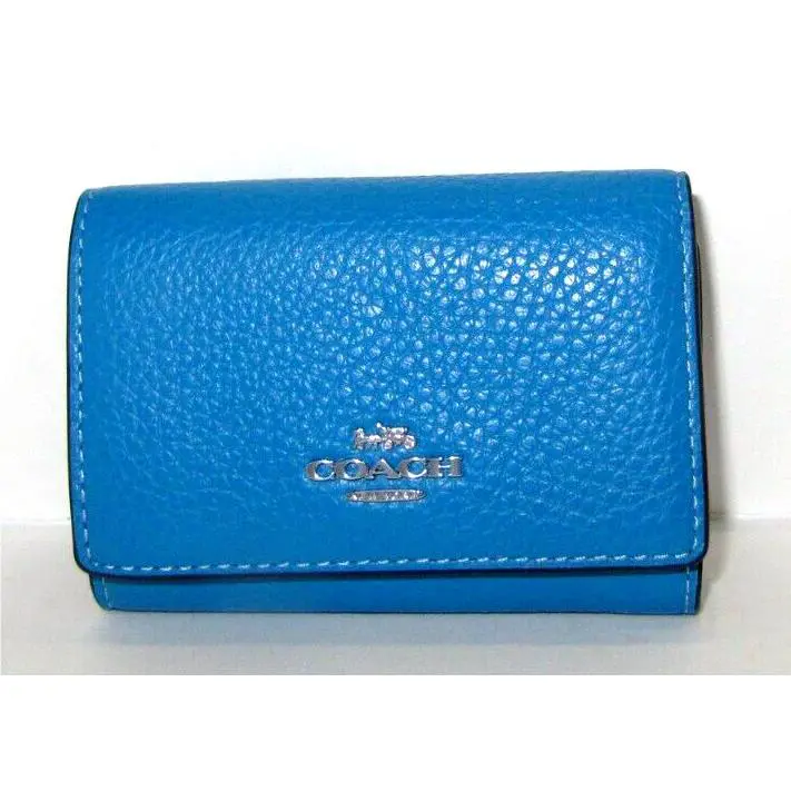 Coach CM238 Micro Small Trifold Wallet Bright Blue Pebbled Leather