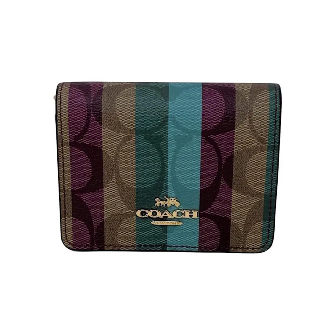 Coach Mini Wallet On A Chain In Signature Canvas with Stripe Print C6127 - Handle/Strap: Silver, Exterior: Multicolor