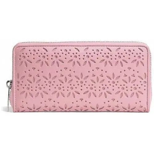 Coach F50673 Taylor Eyelet Pink Tulle Leather Accordion Zip Around Wallet