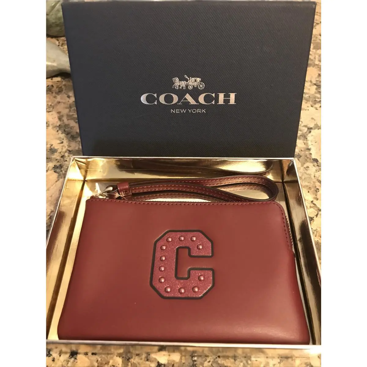 Coach Crimson Boxed Glitter C Wristlet Wallet Coin Purse Ltd