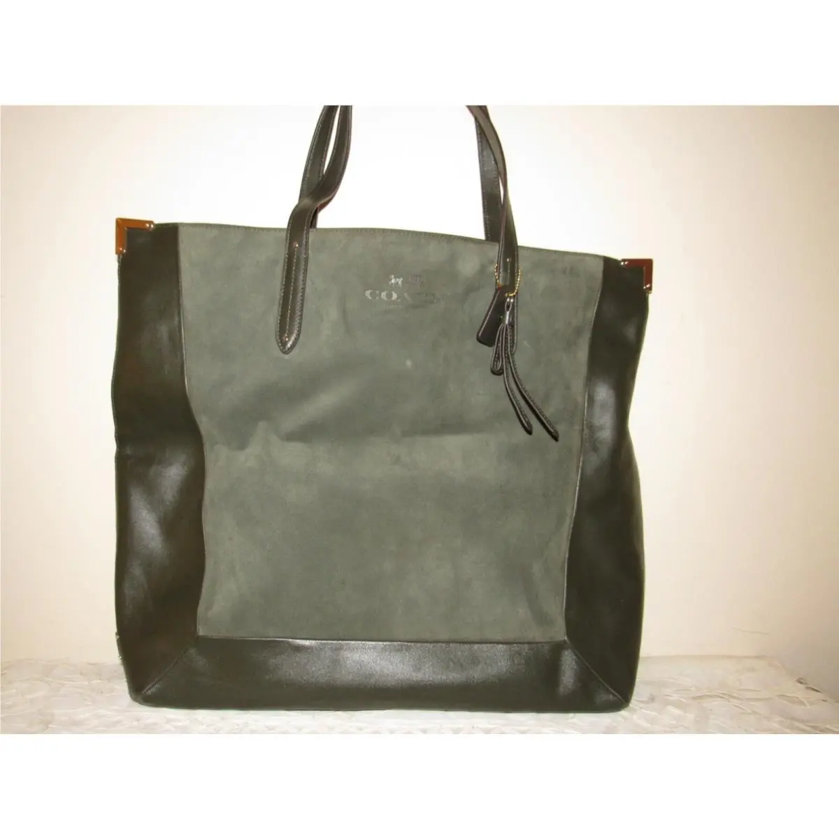 Coach XL Tote Leather / Suede Dark Green Pine 30964