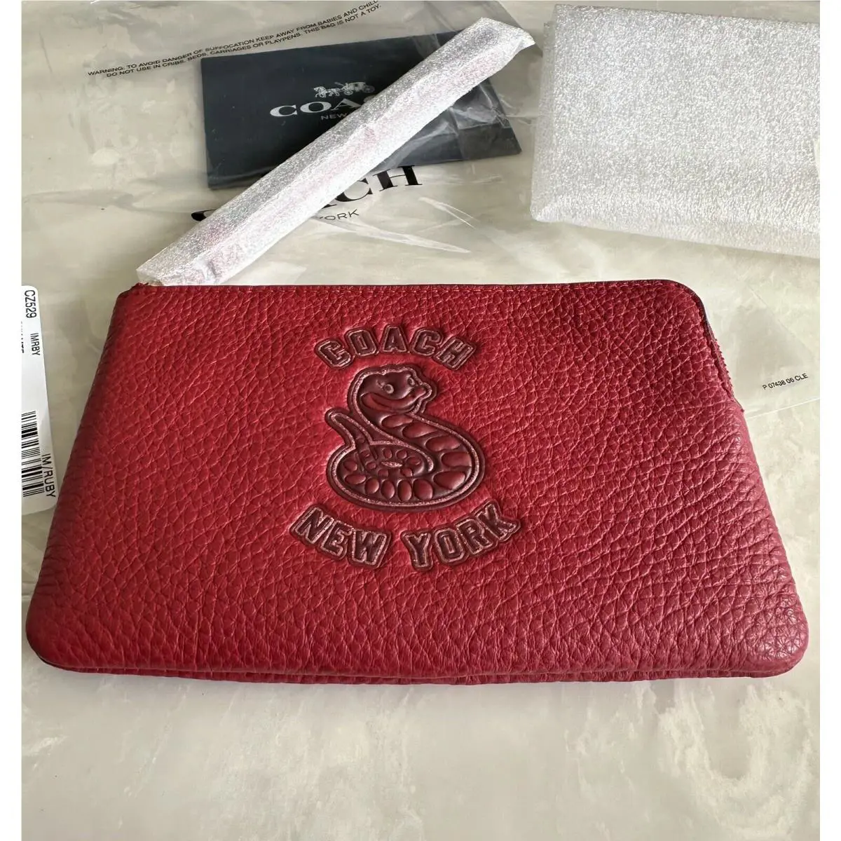 Coach Ruby Red Leather Snake Graphic Corner Zip Wristlet CZ529