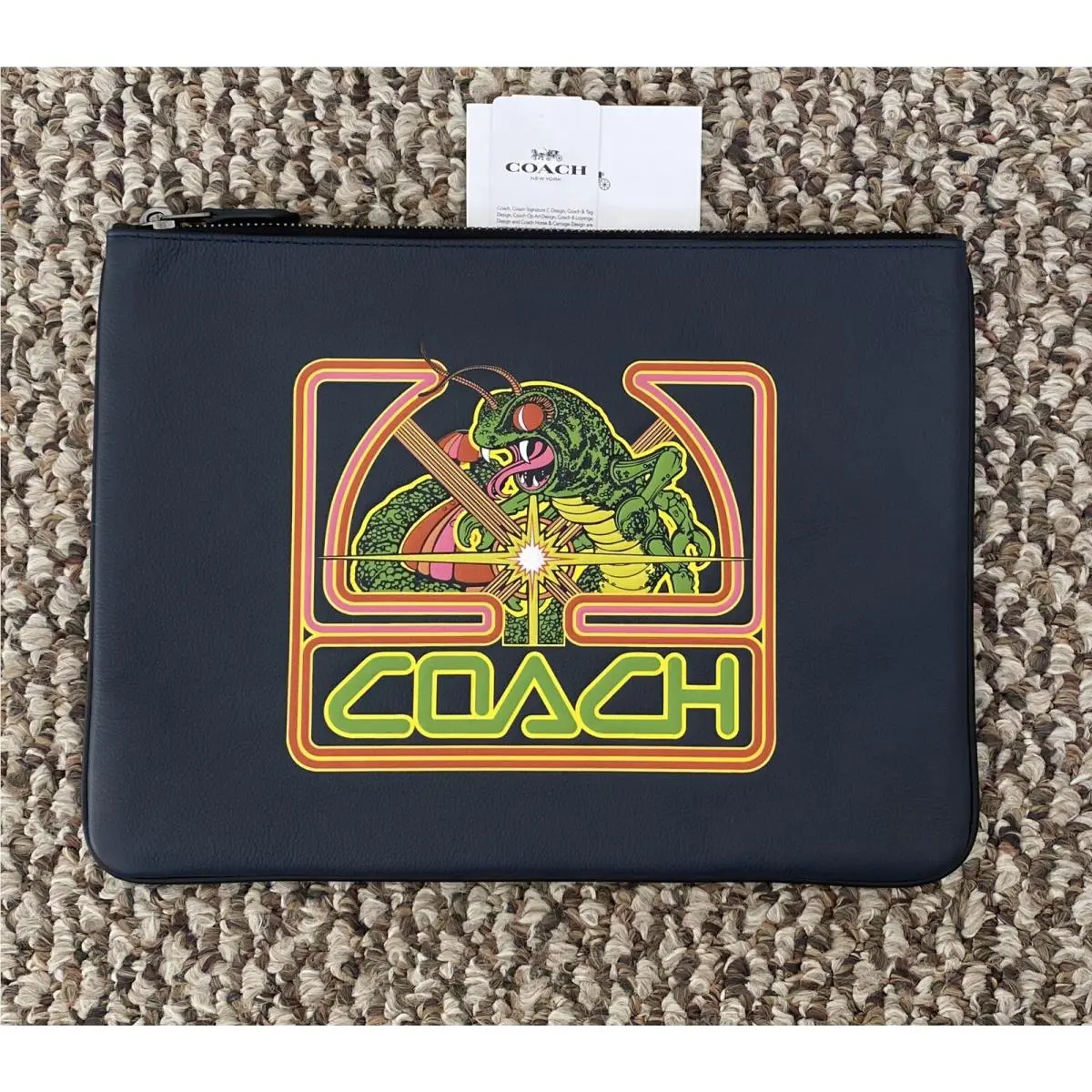 Coach Lim Edition Atari Centipede Black/multi Leather Large Zip Pouch F73230
