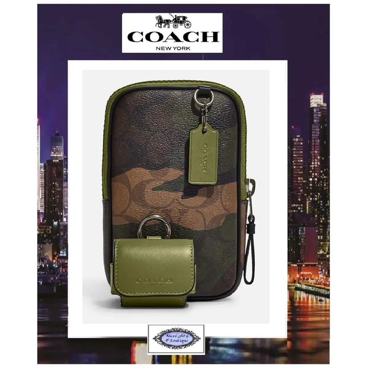 Coach Multifunction Phone Pack CC026 In Khaki Olive Green Sig CC Camo Print