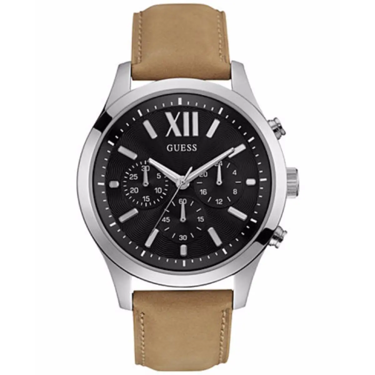 Guess High Flyer Roman Numeral Tan Leather Men`s Watch U0789G1 Chronograph