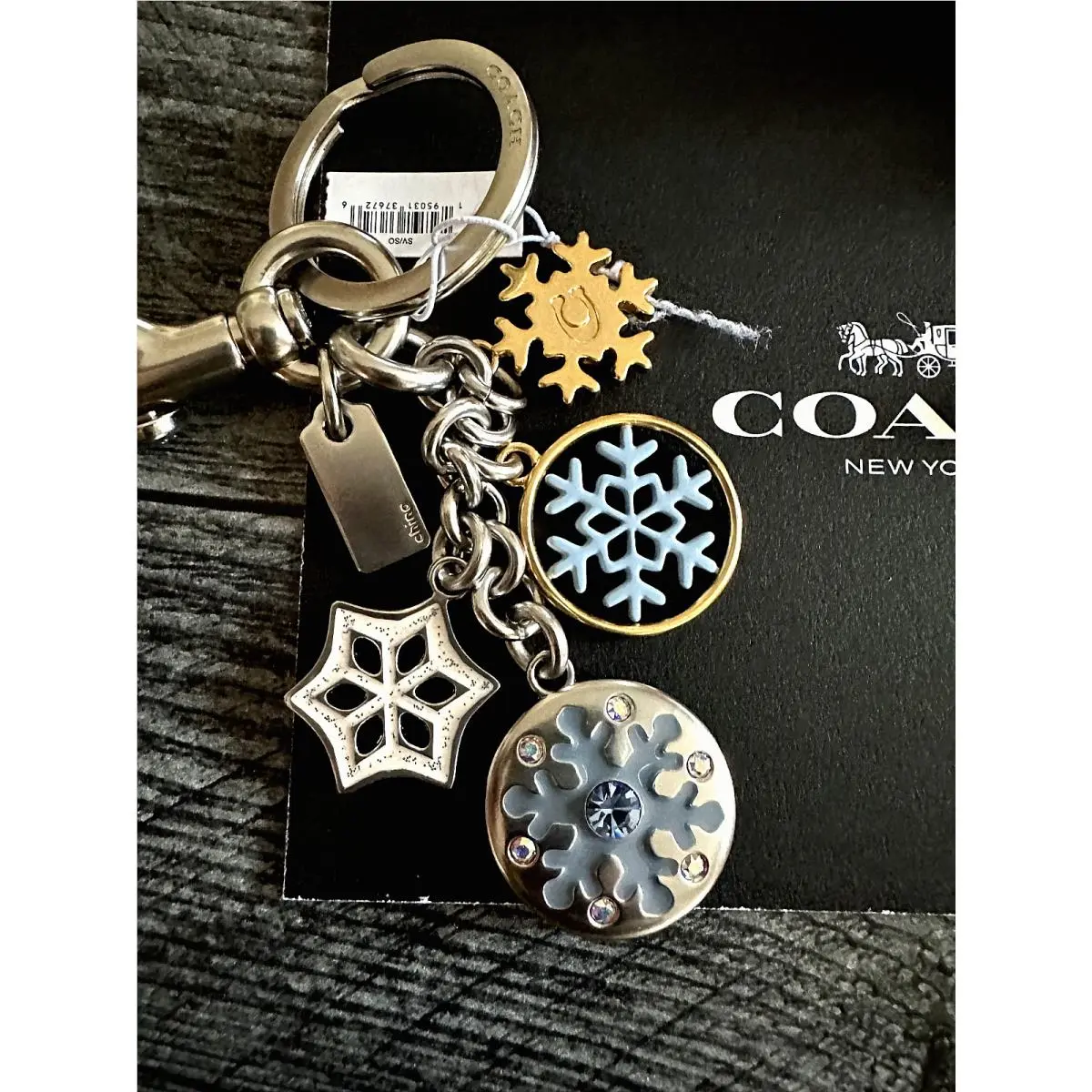 Coach Snowflake Cluster Bag Charm Keychain C7100 Silver/multi