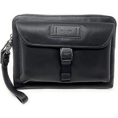 Coach 2812 Men Unisex Ranger Zip Leather Pouch Wrist Strap Black