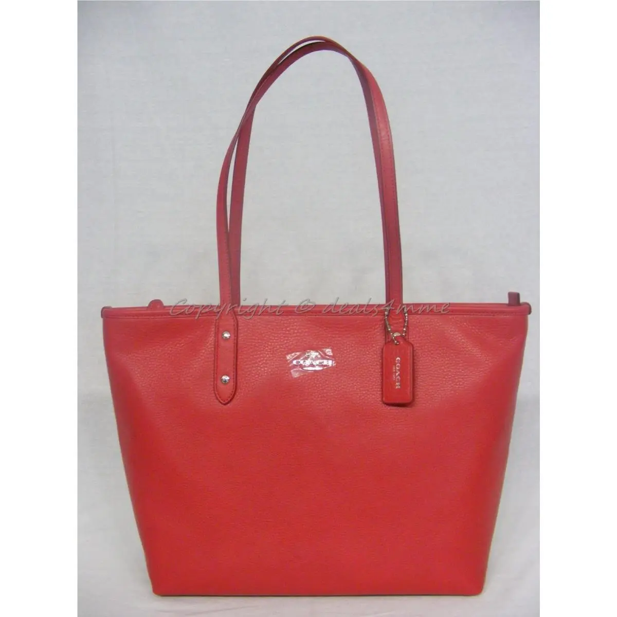 Coach 37155M City Zip Tote In Pebble Leather in True Red Silver Hardware