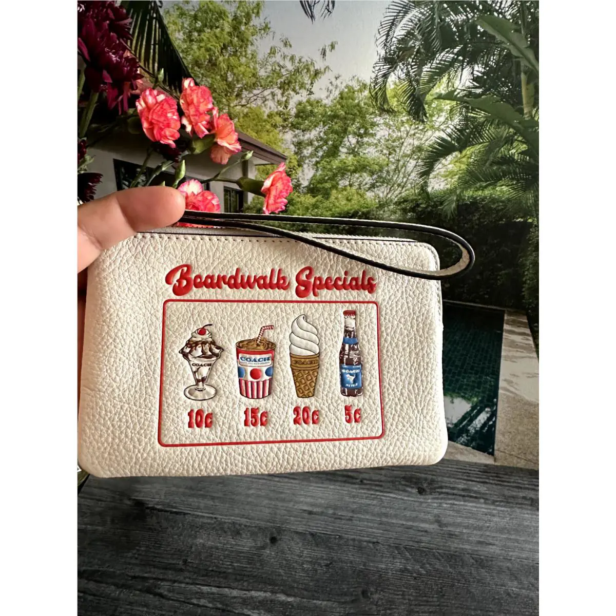 Coach Corner Zip Wristlet with Boardwalk Graphic Chalk CU196