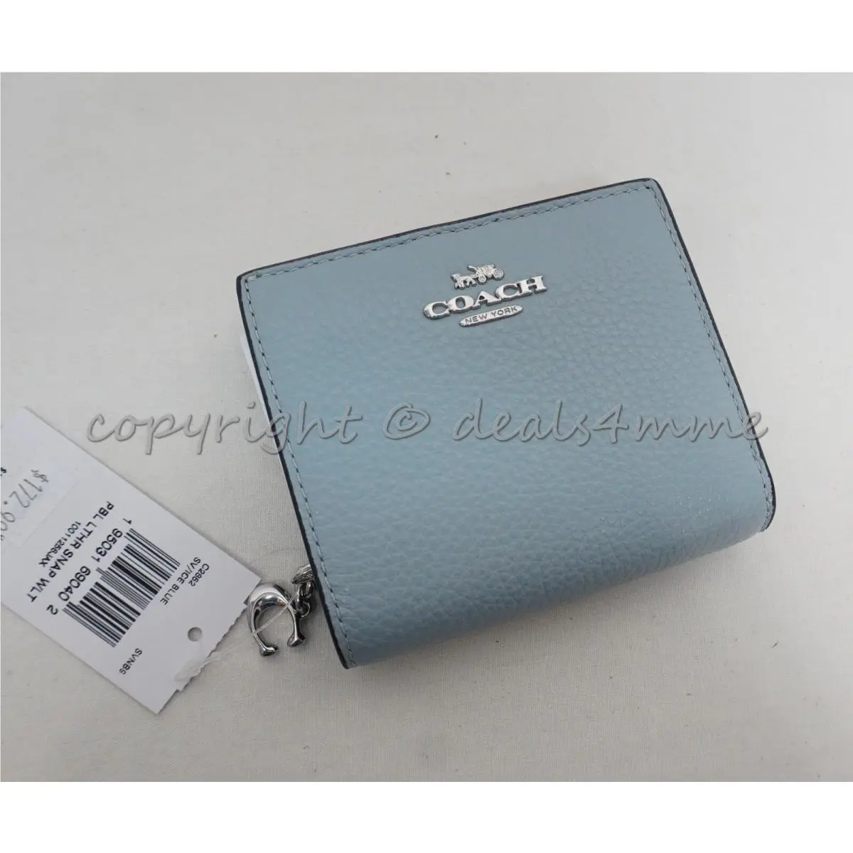 Coach C2862 Pebbled Leather Snap Mini Wallet in Ice Blue