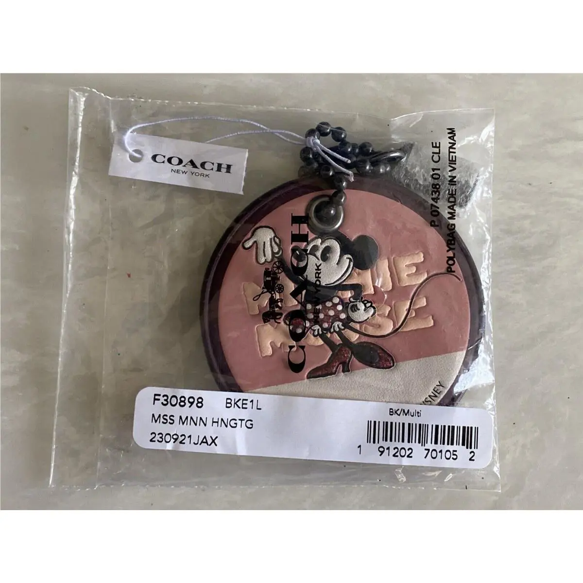 X Disney Minnie Mouse Pink/multi Leather Round Hangtag Bag Charm Fob by Coach