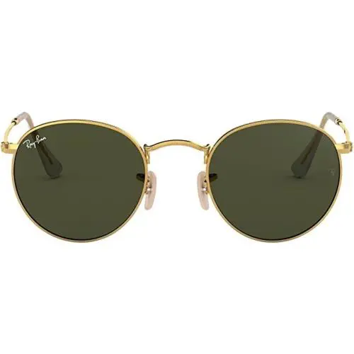 Ray - Ban Unisex Gold Metal Round Frame Crystal Green Lense Sunglasses 47 21 140 - Green, Frame: Gold, Lens: Green