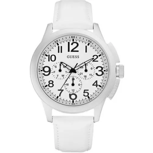 New-guess White Leather Band White Chronograph Dial WATCH-U11658G1