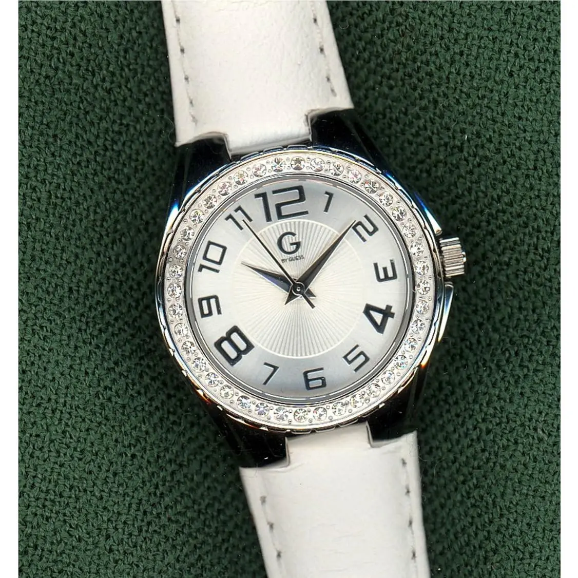 G BY Guess Mini Glitz Sport Watch Leather Strap White Dial G74029L1