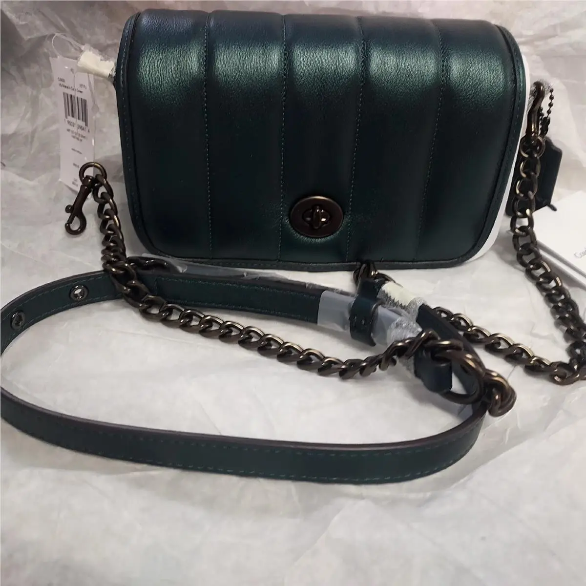 Coach Dinky 18 with Quilted Metallic Green Crossbody Removable Strap C6622