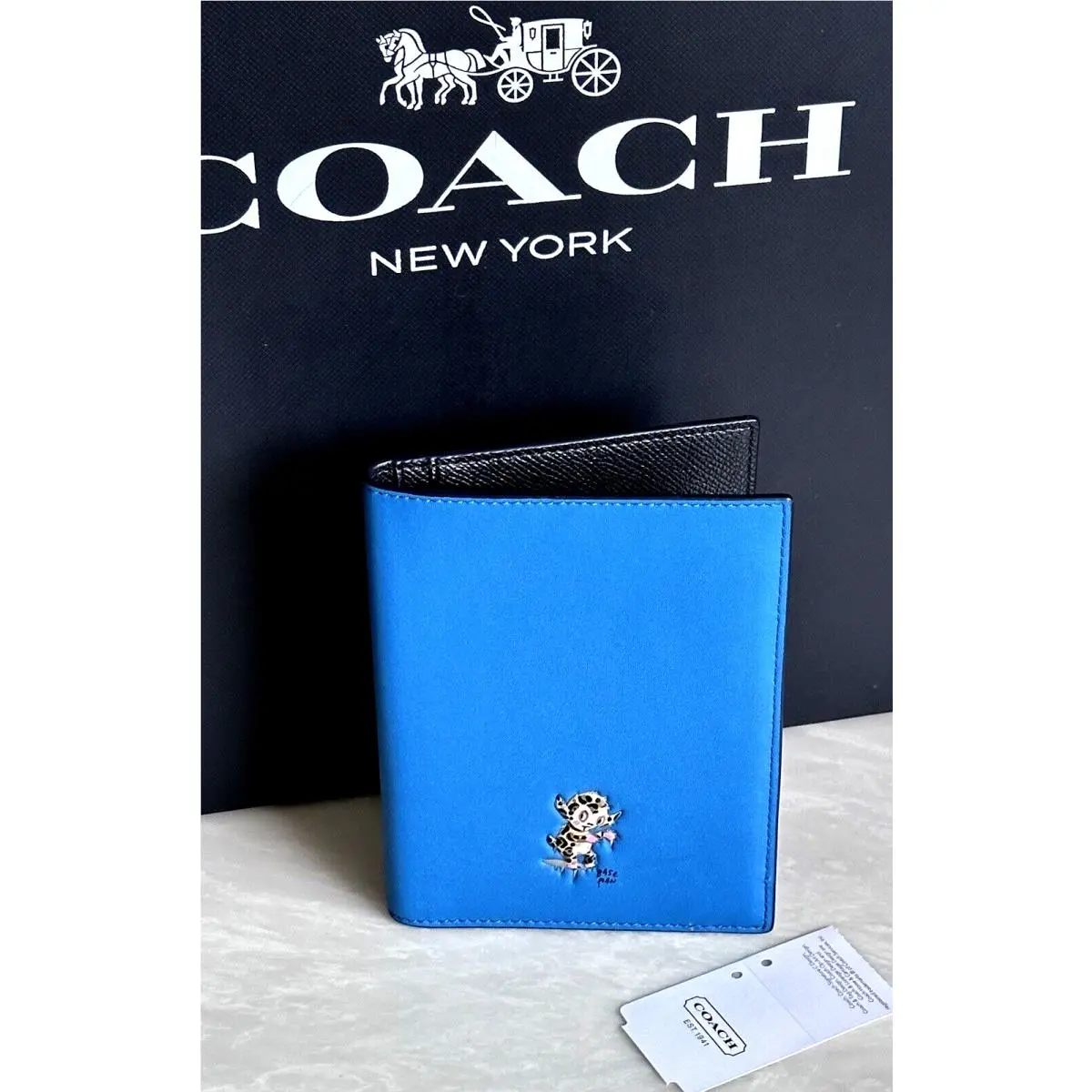 Coach Baseman Buster Peacock Blue Leather Passport 64745