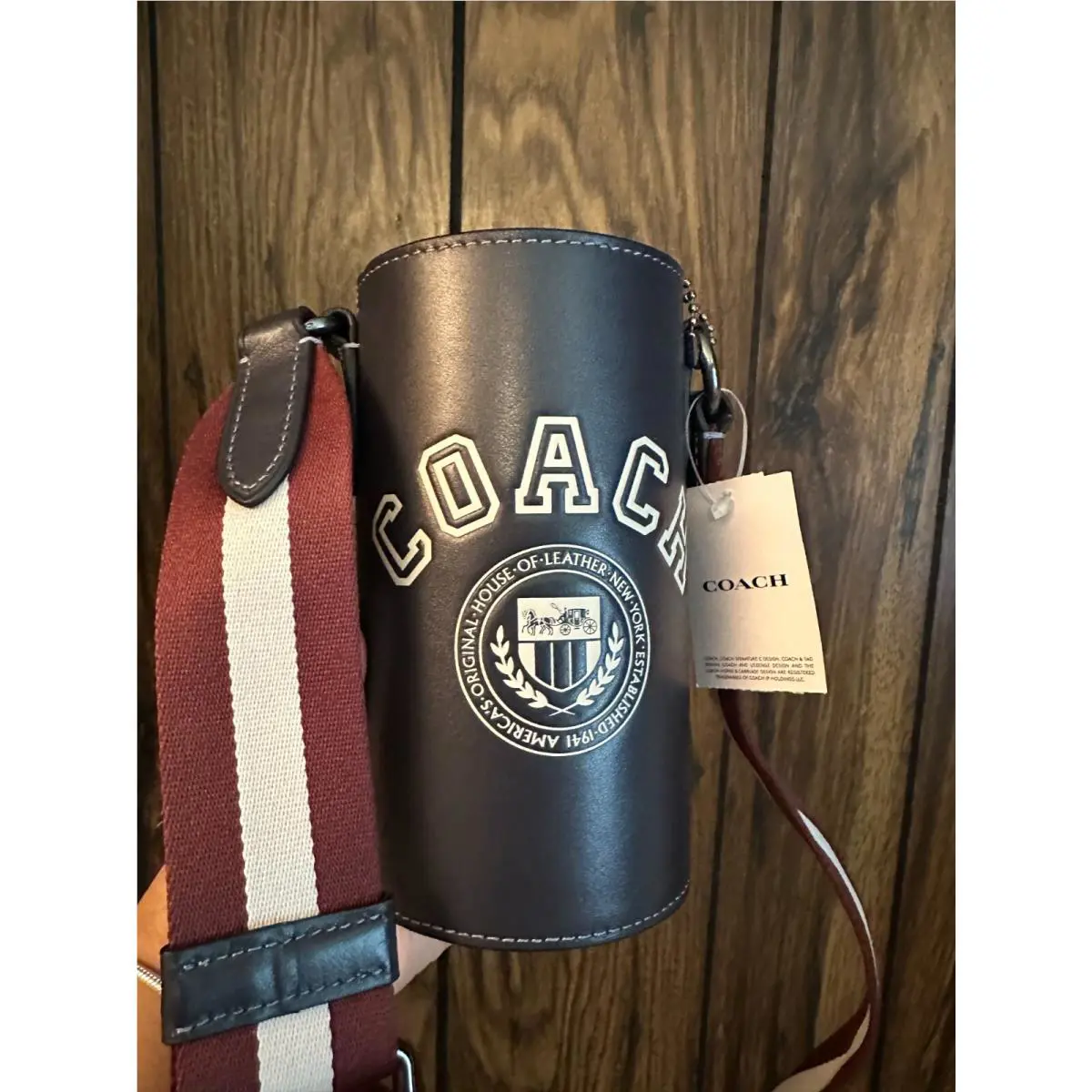 Coach Water Bottle Crossbody with Varsity Motif Leather with Strap