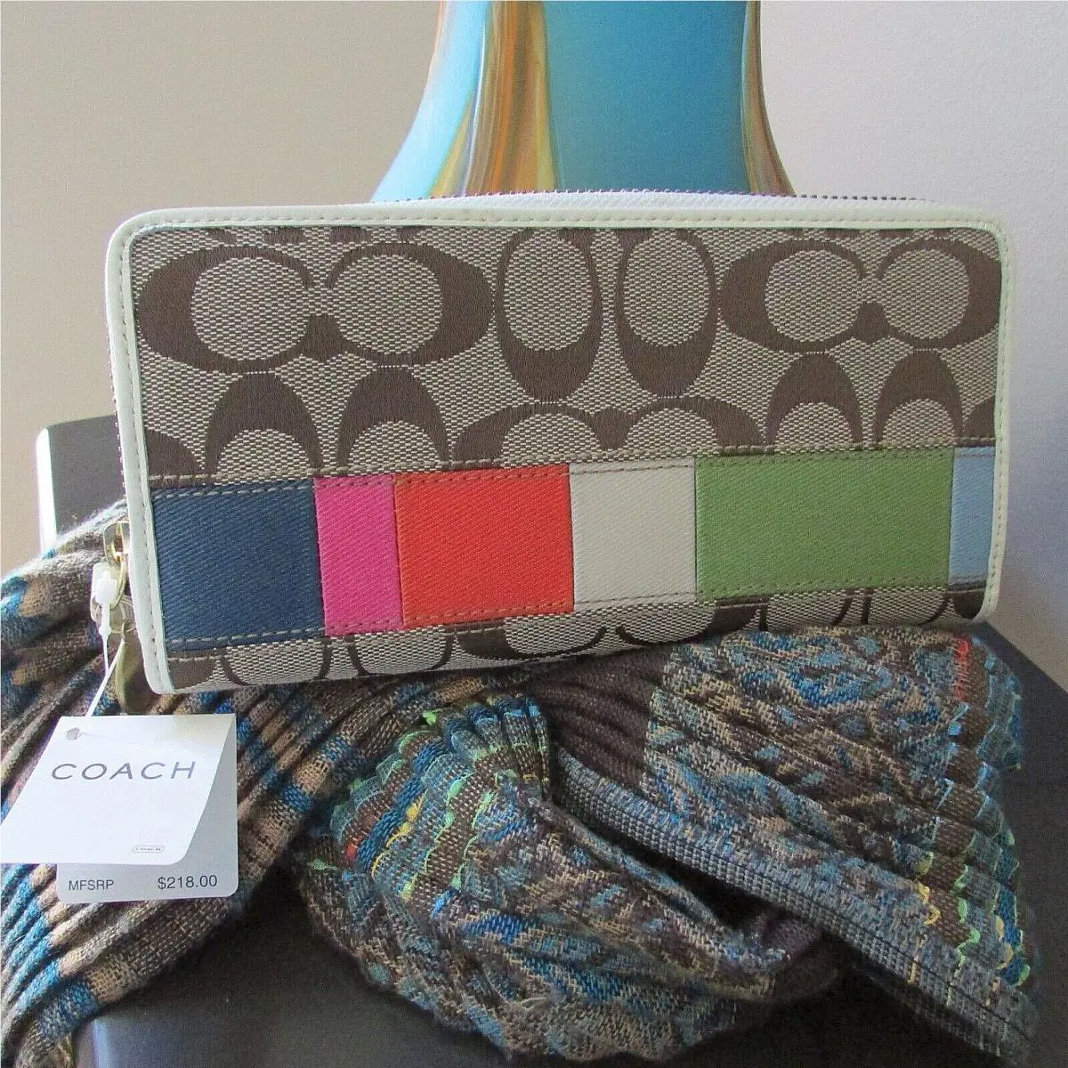 Vintage Coach Kaki/multi-colored Zip Around Large Clutch Wallet A0742-40537-NW