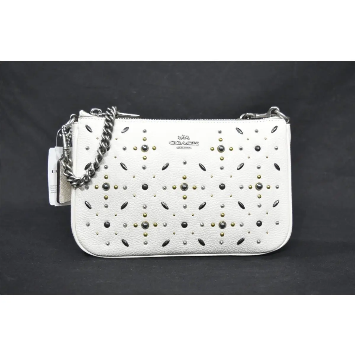 Coach 22867 Prairie Rivets Studded Nolita Leather Wristlet in Chalk White