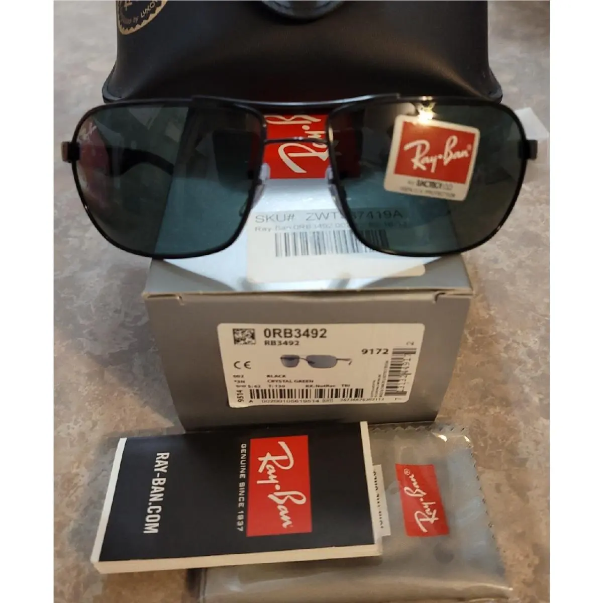Ray Ban RB3492 002 Non-polar Polished Black/crystal Green Sunglasses