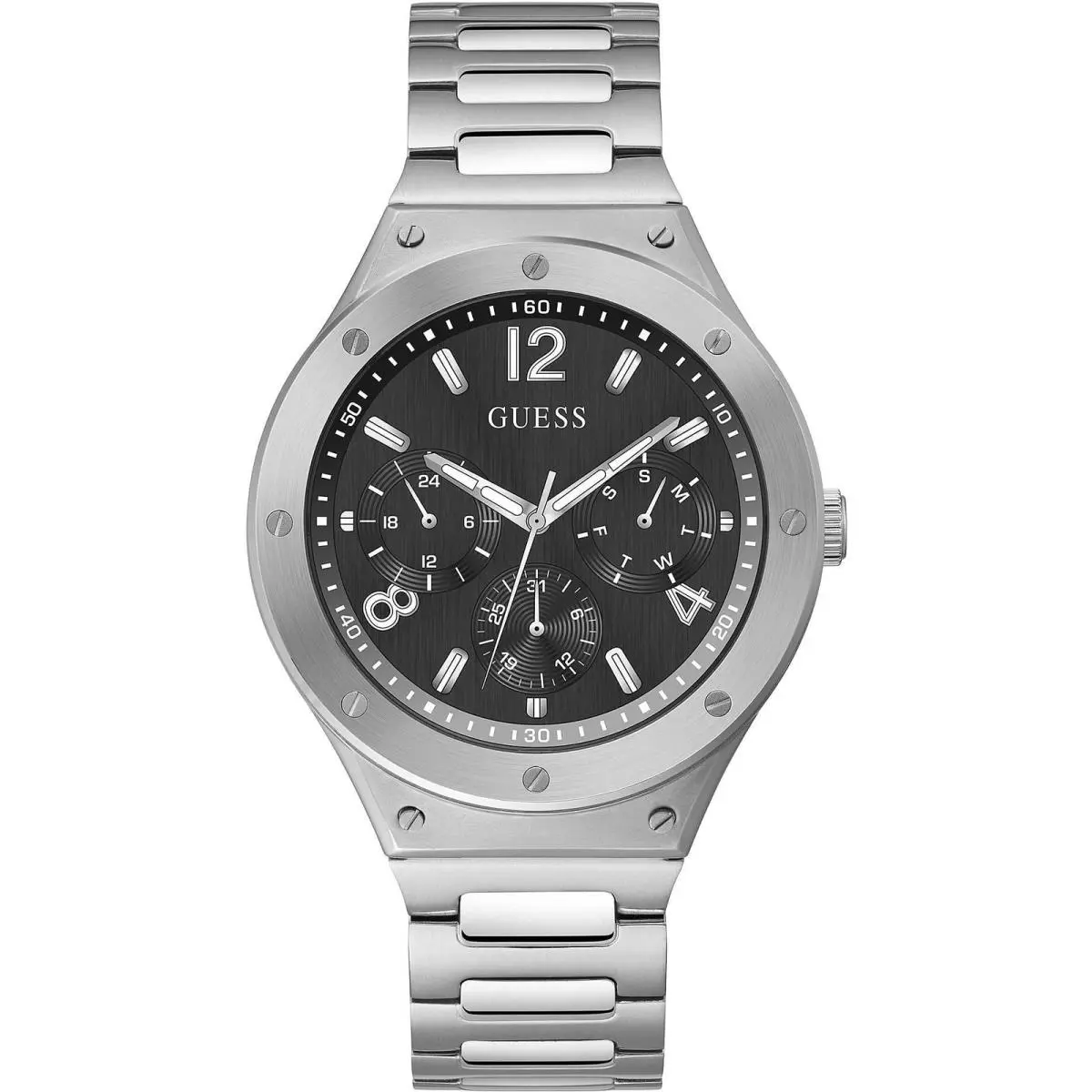 Guess Men`s Scope Quartz Silver Black Dial 44mm Watch