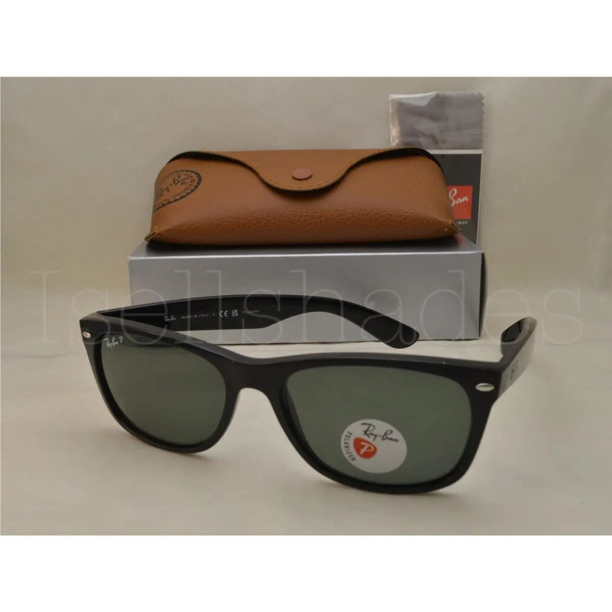Ray-ban Ray Ban New Wayfarer Ray Ban Wayfarer RB2132-901/58 58 Black with Crystal Green Polarized Lens