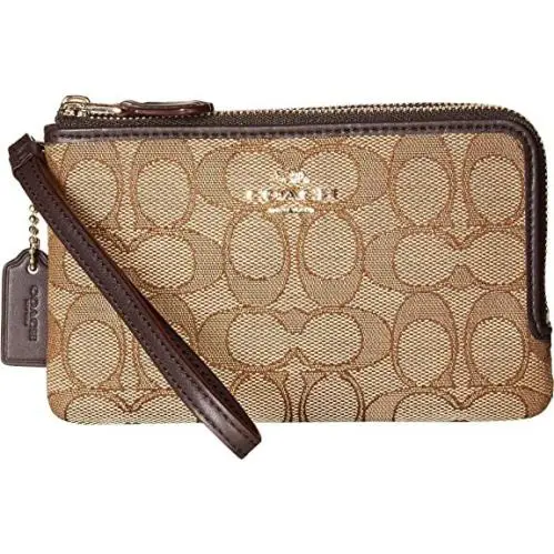 Coach Women`s LIC7C Signature Double Corner Zip Bag Wallet Khako/brown One Size