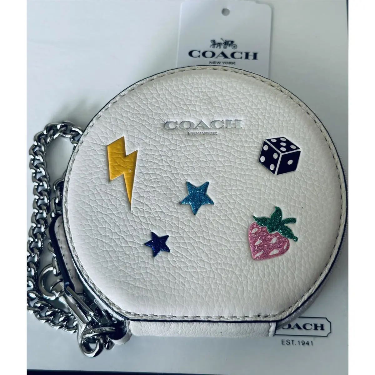 Coach All Over Motif Round Zip Card/coin Case Chain Strap 26934