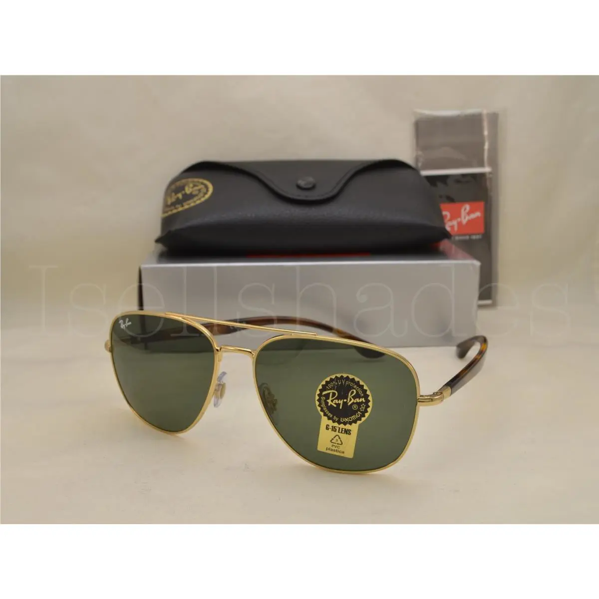 Ray Ban RB3683 RB3683-001/31 56 Gold with Green Lens