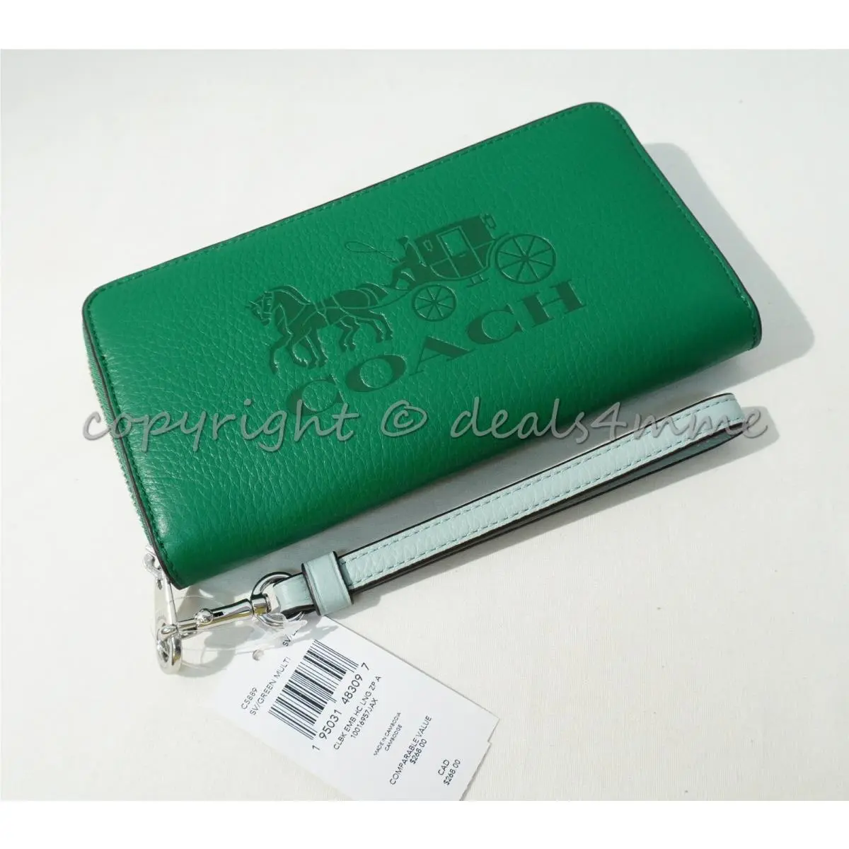 Coach C5889 Long Zip Around Wallet In Colorblock with Horse and Carriage Green