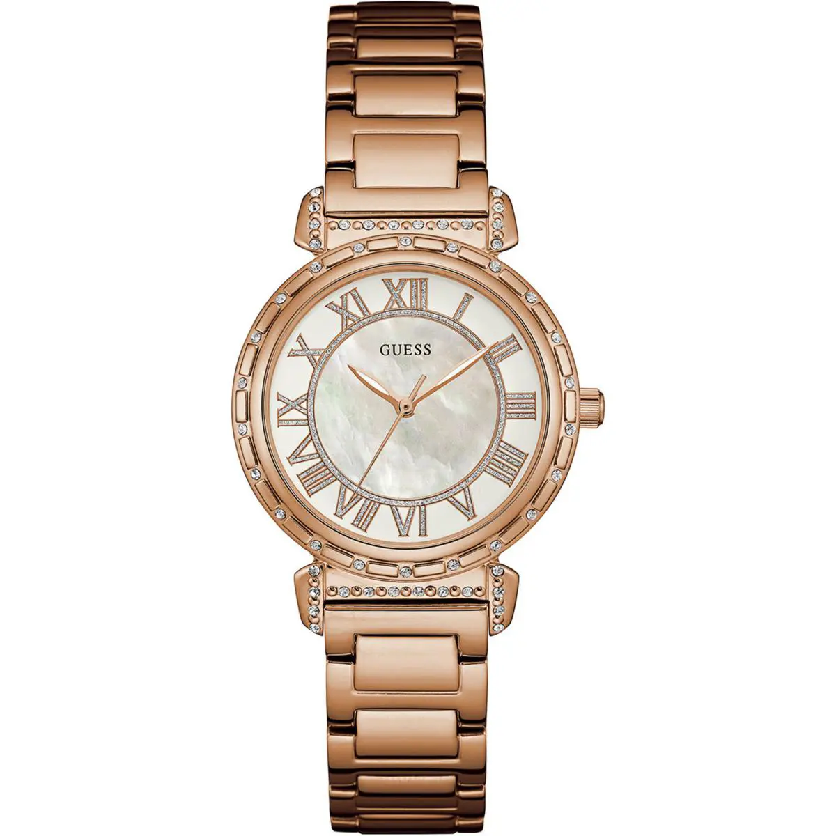Guess W0831L2 Ladies Stainless Steel Rose-tone Date Crystal-accented Bezel WR