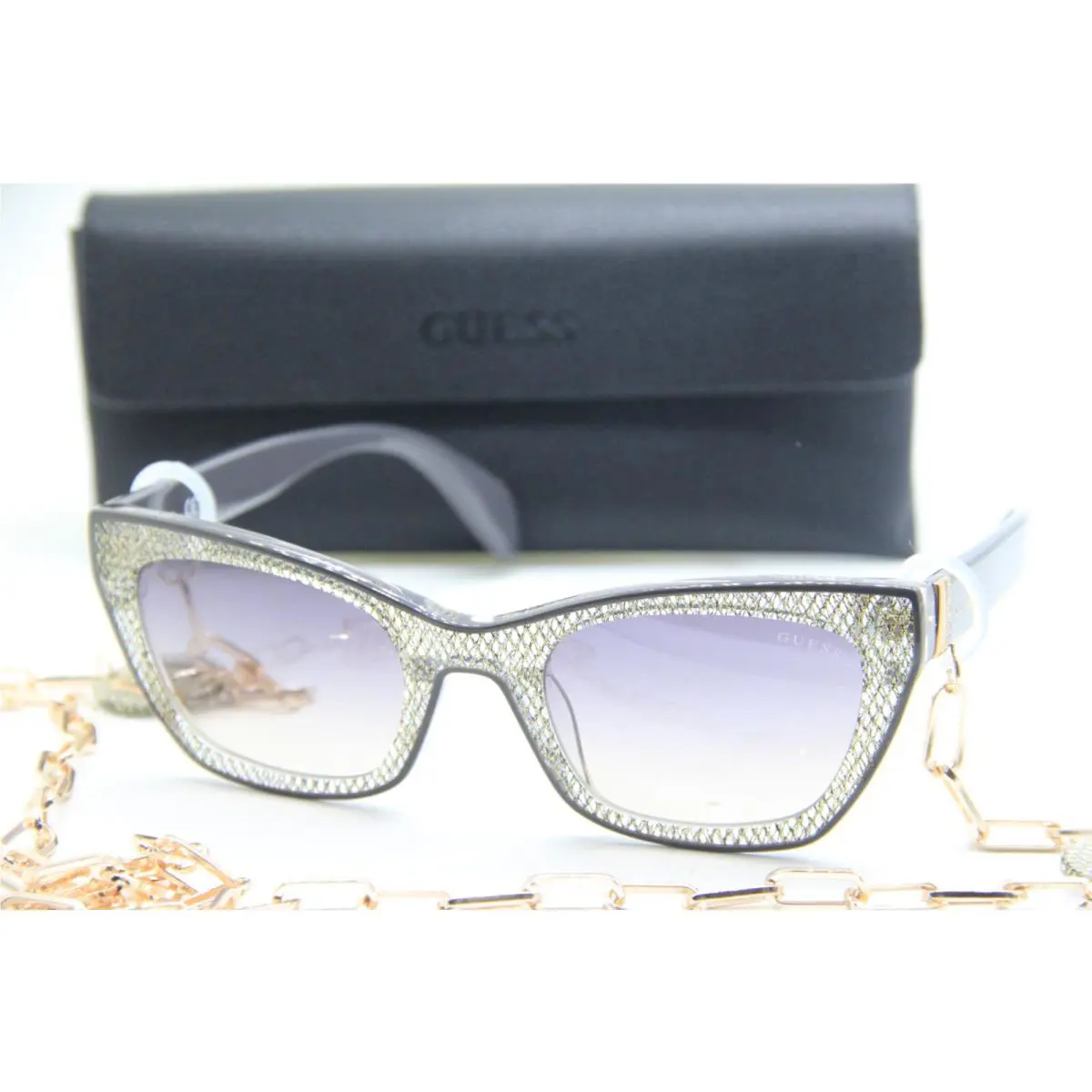 Guess GU 7873 25B Black Gold Silver Sunglasses W/case 53-23