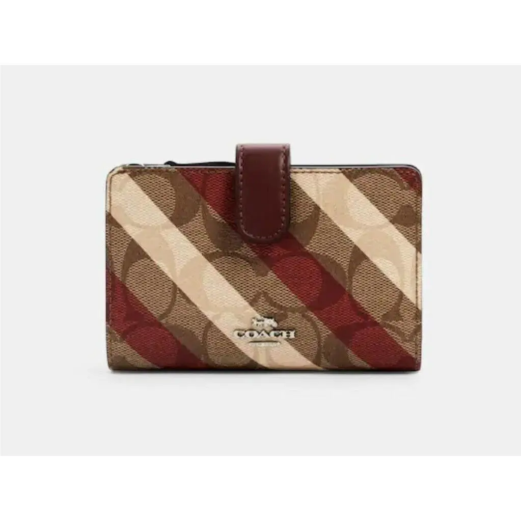 Coach Medium Corner Zip Wallet in Signature with Diagonal Stripe Print C1417