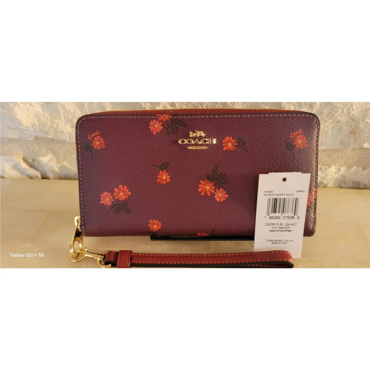 Coach Long Accordion Zip Leather Wallet/wristlet Country Floral Print Berry
